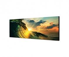 Panoramabild auf Leinwand und Keilrahmen 150x50cm Meer Welle Wolkenhimmel Sonnenuntergang
