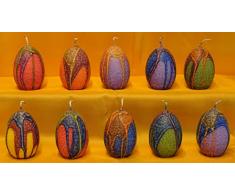Eikerzen Pop mit fantasievollen bunten Glasuren, 10 Stk. Handgestaltete Osterkerzen, klein, Höhe 6,2 cm