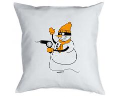 Mega cooles Kuschelkissen Dekokissen Sofakissen zur Weihnachtszeit - Schneemann frecher Schneemann mit Föhn lustiges Weihnachtsgeschenk Kissen Polster