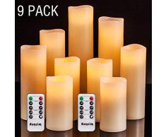 LED Kerzen Set von 9 Flammenlose Kerzen Batteriebetriebene Kerzen D2.2xH 45 67 89 Echtwachssäule Kerzen Flackern mit Fernbedienung und Timer-Steuerung, Elfenbein Farbe（9x1）
