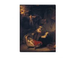 Wandkings Leinwandbild Die heilige Familie mit Engel von Rembrandt / 60 x 80 cm / auf Keilrahmen