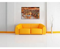 Zebras Safari Sonnenuntergang Afrika Format: 60x40 cm auf Leinwand, XXL riesige Bilder fertig gerahmt mit Keilrahmen, Kunstdruck auf Wandbild mit Rahmen, günstiger als Gemälde oder Ölbild, kein Poster oder Plakat