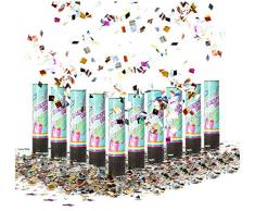 com-four® 10x Shooter mit Einhornmotiv Party Popper-Set 20,5 cm, Konfetti-Kanone, buntes glänzendes Konfetti für Silvester, Partys, Geburtstage (10 Stück - Einhorn 20.5cm)