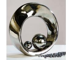 Casablanca Skulptur Spin - aus Keramik silberfarben glasiert mit 2 Kugeln