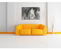 Heulender Wolf Kunst Format: 100x70 auf Leinwand, XXL riesige Bilder fertig gerahmt mit Keilrahmen, Kunstdruck auf Wandbild mit Rahmen, günstiger als Gemälde oder Ölbild, kein Poster oder Plakat