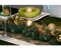 Adventsgesteck Nr.44 Tannengirlande mit goldenen Kugeln und LED Lichterkette mit Akku Tischleger Weihnachtsgesteck, Wintergesteck, Advent Adventskranz