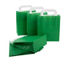 25 x Geschenktüte Papiertasche Papiertüte grün dunkelgrün Osternest Verpackung mit Henkel Geschenktasche grün Geschenke verpacken Papierbeutel Tüte klein