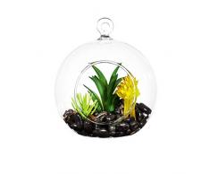 4 zoll Aufhängen Glas Kugel mit künstliche pflanzen,Kunstblumen Sukkulente Terrarium Globus mit Runden Ring & Eben Unterseite Design Innen-Bonsai für Urlaubs Party Weihnachten Bäume Dekor,mit Hanfseil