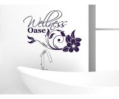 Wandtattoo Wandsticker Tattoo für Badezimmer Schriftzug Wellness Oase Blume (42x30cm//040 violett)