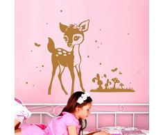 ilka parey wandtattoo-welt® Wandtattoo Wandbild Wandaufkleber Wandsticker Aufkleber Sticker Reh Rehkitz auf Wiese mit Häschen Pilzen und Schmetterlingen M2111 - ausgewählte Farbe: *beere* ausgewählte Größe: *S - 67cm breit x 50cm hoch*