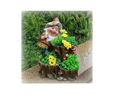 Design XL Zwerg mit 3 Blumentopf 27 cm Hoch NF 15195 Deko Garten Gartenzwerg Figuren Dekoration