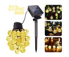 LED Solar Lichterkette Aussen, Huttoly 8 Modi Glühbirne Lichterkette, 30 LED Kugeln Lichterkette Außen Deko für Garten, Bäume, Terrasse, Hochzeiten, Partys, Innen (6.5 Meter 30er Warmweiß)