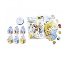 folia 9391 - Adventskalender Weihnachtsdorf, vorgestanzte Schachteln in Form von 24 Häuschen zum Zusammenstecken, mit Glitterapplikationen, ideal für kleine Geschenke im Advent
