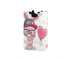 LOSNINA Wäschesammler Wäschekorb Faltbarer Aufbewahrungskorb,Nettes Kaninchen mit Brille und Herzballon in der Liebe Romantik Humor Valentine,Wäschesack - Wäschekörbe - Laundry Baskets