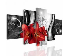 Runa Art Bilder Blumen Lilien Wandbild 200 x 100 cm Vlies - Leinwand Bild XXL Format Wandbilder Wohnzimmer Wohnung Deko Kunstdrucke Rot Grau 5 Teilig - Made IN Germany - Fertig zum Aufhängen 208451c
