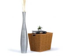 Leewadee Große Bodenvase für Dekozweige hohe Standvase Design Holzvase 90 cm, Mangoholz, Silber