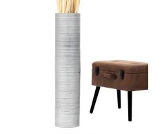 Leewadee Große Bodenvase für Dekozweige hohe Standvase Design Holzvase 90 cm, Mangoholz, Silber