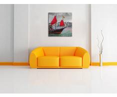 Romantisches Segelschiff mit roten Segeln schwarz/weiß, Format: 60x60 als Leinwandbild, tolle Bilder fertig auf Holzrahmen gespannt, Kunstdruck auf Wandbild mit Rahmen, günstiger als Gemälde oder Ölbild, kein Poster oder Plakat