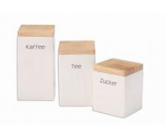 Continenta Kaffee Vorratsdose aus Keramik, quadratisch, mit Holzdeckel, luftdichter Vorratsbehälter, 1,2 Liter, Größe: 10 x 10 x 20,5 cm