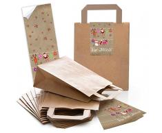 25 kleine braune Geschenktüte Weihnachtstüte Papiertüte 18 x 8 x 22 cm kleine Papiertaschen + 25 Aufkleber FROHE WEIHNACHTEN pink rot natur Verpackung Geschenke give-away