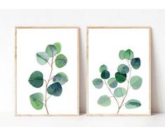 Din A4 Kunstdruck ungerahmt 2-teilig - Eukalyptus Blätter grün Aquarell Natur Pflanze Geschenk Druck Poster Bild