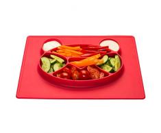 Kinder-Teller Baby Essmatte aus Silikon Essunterlage Platzdecke Platzteller anti-rutsch-fester Babyteller; Panda, rot