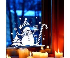 Fensterbild Schneemann & Eule Fensterbilder Fensterdeko Winterlandschaft XL 60x47cm + Sterne & Schneeflocken selbstklebend für Kinder M2262 ilka parey wandtattoo-welt®