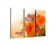130x90cm – Keilrahmenbild orange Primel Schmetterling Frühling 3teiliges Wandbild auf Leinwand und Keilrahmen - Fotobild Kunstdruck Artprint