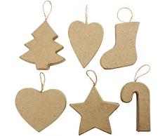 Weihnachtsfiguren, Weihnachtsbaum, schmales Herz, Nikolausstrumpf, breites Herz, Stern und Nikolausstock , H: 7+8 cm, 6Stck.