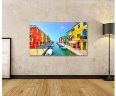 islandburner Bild Bilder auf Leinwand Venedig Wahrzeichen, Burano Insel Kanal, Bunte Häuser und Boote, Italien Langzeitbelichtung Fotografie Wandbild, Poster, Leinwandbild EGU