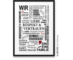 Familie Manifest ABOUKI Kunstdruck - ungerahmt - Geschenk-Idee Geburtstag Weihnachten für Großeltern Eltern Kinder Mutter Mama Vater Papa Frau Mann DIN A4