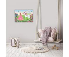 Forwall Leinwandbild CanvasEinhorn Kinderzimmer Mädchen - Rosa Schmetterling Wandbilder für Kinder Bild Kunstdruck Kinderbild Wanddekoration 13238O4 60cm x 40cm