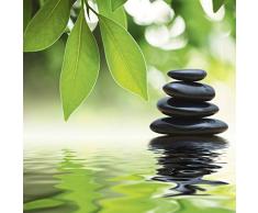 Artland Echt-Glas-Wandbild Deco Glass Konstantin Sutyagin Zen Steinpyramide auf Wasseroberfläche unter grünen Blättern Wellness Zen Stein Fotografie Grün A6GU