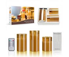 LED Kerzen Im Glas mit timer Gold flammenlose Kerzen 3 PCS Glaswindlichter mit Fernbedienung Warmweiße flackernde Licht Batteriebetrieben