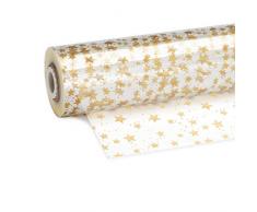 Klarsichtfolie Sterne gold 70 cm x 100 m, Geschenkfolie, Stärke 28µ