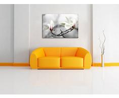 Weiße wunderschöne Magnolienblüten am Baum schwarz/weiß Format: 100x70 auf Leinwand, XXL riesige Bilder fertig gerahmt mit Keilrahmen, Kunstdruck auf Wandbild mit Rahmen, günstiger als Gemälde oder Ölbild, kein Poster oder Plakat