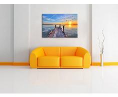 Steg mit Möwen bei Sonnenuntergang Format: 120x80 auf Leinwand, XXL riesige Bilder fertig gerahmt mit Keilrahmen, Kunstdruck auf Wandbild mit Rahmen, günstiger als Gemälde oder Ölbild, kein Poster oder Plakat