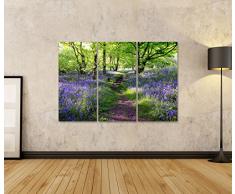 islandburner Bild Bilder auf Leinwand XXL Leinwandbild Wandbilder Kunstdruck Poster Topseller ! 3-teilig ! BIF Blumen im Wald Lavendel