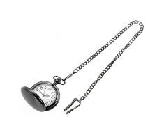 Taschenuhr - TOOGOO(R) Taschenuhr Quarz Maenner Frauen Silber Spiegelkugel schwarz Box Clip Kette