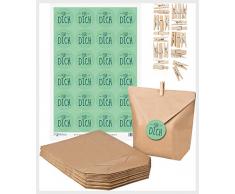 itenga Geschenkset zum Selberbefüllen mit Aufkleber 24x Geschenktüten + 24x MiniKlammer + 24x Aufkleber Bastelgeschenkset (Motiv9-Für DICH)