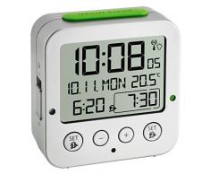 TFA Dostmann 60.2528.54 Bingo Funk-Wecker, autom. Hintergrundbeleuchtung, Datum, Temperaturanzeige und zwei Weckzeiten, Silber-grün