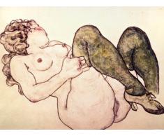 Geschenkset: 1 Poster Kunstdruck (80x60 cm) + 1 Mauspad (23x19 cm) - Egon Schiele, Akt Mit Grünen Strümpfen, 1918