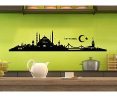 Wandaro W3290 Wandtattoo Skyline Istanbul I 140 x 30 cm schwarz I Stadt Städte der Welt selbstklebend Aufkleber Wandsticker Wandaufkleber