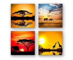 Afrika Set A schwebend, 4-teiliges Bilder-Set jedes Teil 29x29cm, Seidenmatte Optik auf Forex Fine Art, Moderne Optik, UV-stabil, wasserfest, Kunstdruck für Büro, Wohnzimmer, XXL Deko Bild