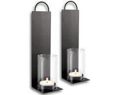 2x Wandkerzenhalter aus Metall mit Windlicht