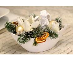 Adventsgesteck Nr.38 weiße Schale mit Engel und Magnolie Weihnachtsgesteck, Wintergesteck, Advent Adventskranz