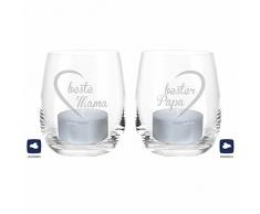 4you Design Leonardo Windlicht-Set Beste Mama/Bester Papa (Geteilte Herzen) Windlicht mit Spruch, Eltern, Geschenk, Geschenkidee, Muttertag, Vatertag