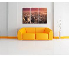 New York City bei abendrotem Sonnenuntergang Kunst Buntstift Effekt 3-Teiler Leinwandbild 120x80 Bild auf Leinwand, XXL riesige Bilder fertig gerahmt mit Keilrahmen, Kunstdruck auf Wandbild mit Rahmen, gänstiger als Gemälde oder