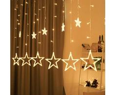 Lichterkette mit LED Kugel weihnachtsdeko,12 Sterne Lichtervorhang, Weihnachts-Innenbeleuchtung, Lichterketten für Innenräume, 8 Modi Innen & Außenlichterkette Wasserdicht, Warmweiß Sternenvorhang