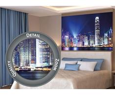 GREAT ART XXL Poster – Hongkong bei Nacht – Wanddekoration Deko Mega City Sightseeing Städte Lichter Stadt Wandbild Metropole Nachtbild Skyline China Millionenstadt Motiv (140 x 100 cm)